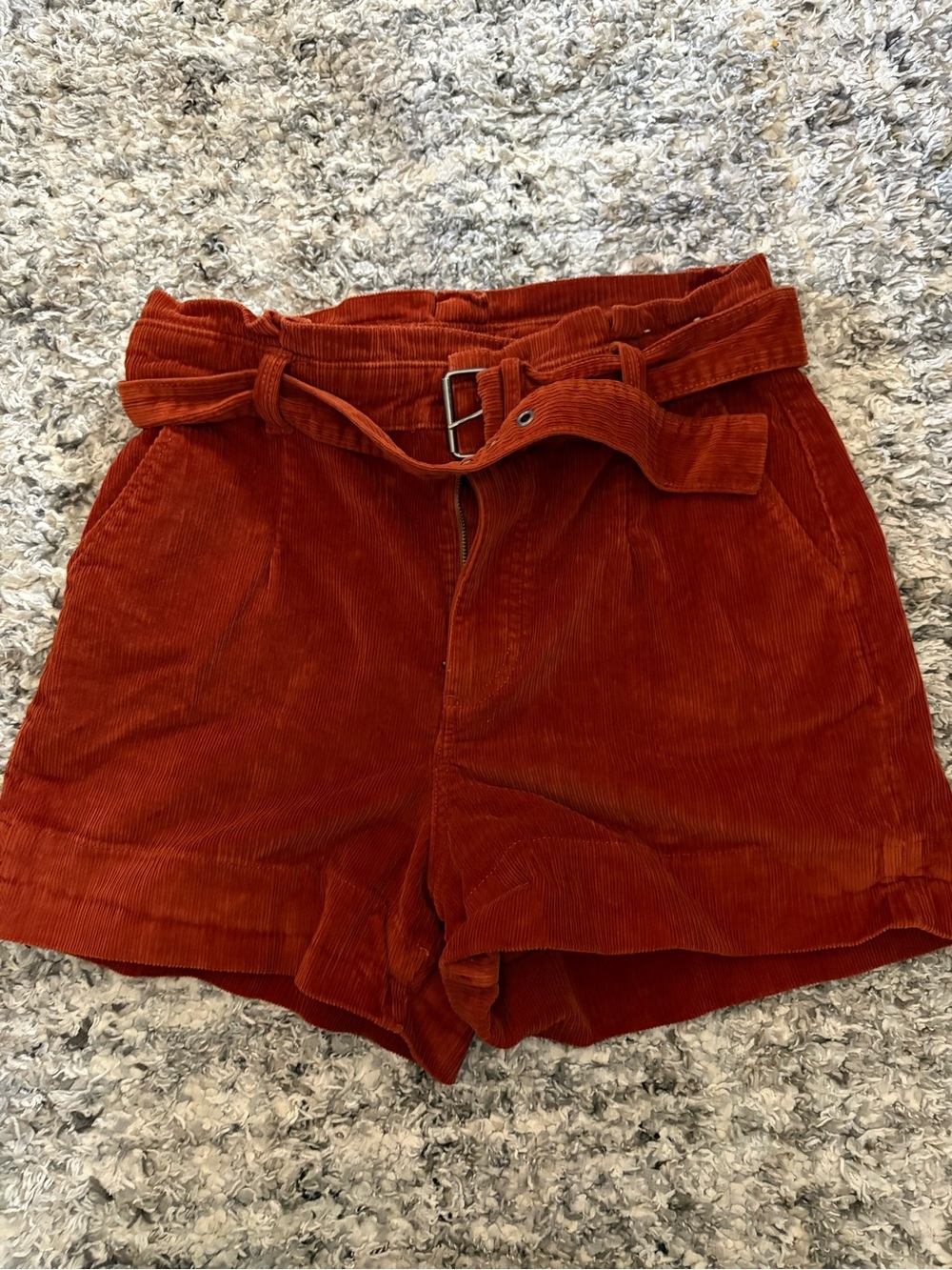 Express Rust Orange Corduroy Paperbag Shorts with Belt